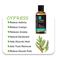 MAYJAM Essential Oils: 10ml, 30ml, 100ml for Humidifier Diffuser - Lavender, Jasmine, Eucalyptus, Ylang Ylang, Vanilla, Tea Tree Aroma Oil Cypress Oil / 30ml / CHINA