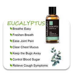 MAYJAM Essential Oils: 10ml, 30ml, 100ml for Humidifier Diffuser - Lavender, Jasmine, Eucalyptus, Ylang Ylang, Vanilla, Tea Tree Aroma Oil Eucalyptus Oil / 30ml / CHINA