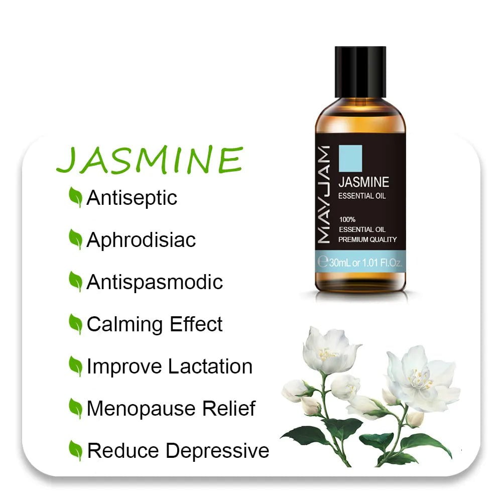 MAYJAM Essential Oils: 10ml, 30ml, 100ml for Humidifier Diffuser - Lavender, Jasmine, Eucalyptus, Ylang Ylang, Vanilla, Tea Tree Aroma Oil Jasmine Oil / 30ml / CHINA