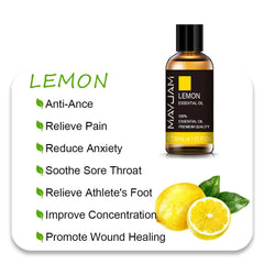 MAYJAM Essential Oils: 10ml, 30ml, 100ml for Humidifier Diffuser - Lavender, Jasmine, Eucalyptus, Ylang Ylang, Vanilla, Tea Tree Aroma Oil Lemon Oil / 30ml / CHINA