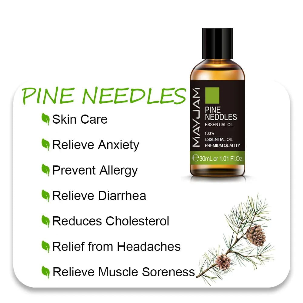 MAYJAM Essential Oils: 10ml, 30ml, 100ml for Humidifier Diffuser - Lavender, Jasmine, Eucalyptus, Ylang Ylang, Vanilla, Tea Tree Aroma Oil Pine Neddles Oil / 30ml / CHINA