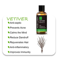 MAYJAM Essential Oils: 10ml, 30ml, 100ml for Humidifier Diffuser - Lavender, Jasmine, Eucalyptus, Ylang Ylang, Vanilla, Tea Tree Aroma Oil Vetiver Oil / 30ml / CHINA