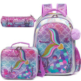 Meetbelify Mermaid Backpack Set for Girls - School Bag with Lunch Box, Ideal for Elementary Students (Ages 5-8) Lavender