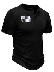 Men's American Flag Short Sleeve Henley Top Black / S