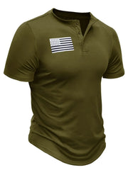 Men's American Flag Short Sleeve Henley Top Moss / S