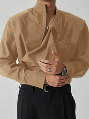 Men's Asymmetrical Long Sleeve Shirt Camel / S