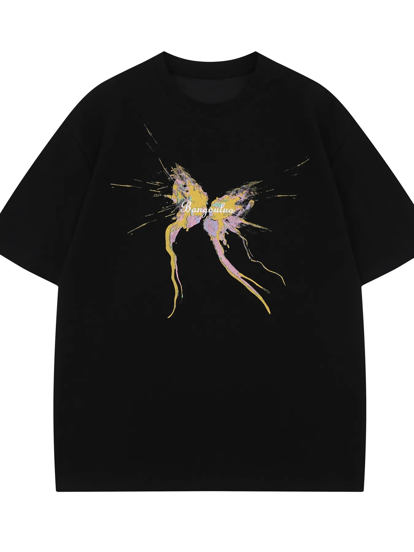 Men's Butterfly Splash Art Round Neck T-Shirt Black / S