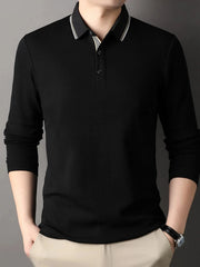 Men's Button Detail Long Sleeve Polo Black / 48