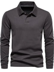 Men's Button Detail Long Sleeve Polo Dark Gray / S