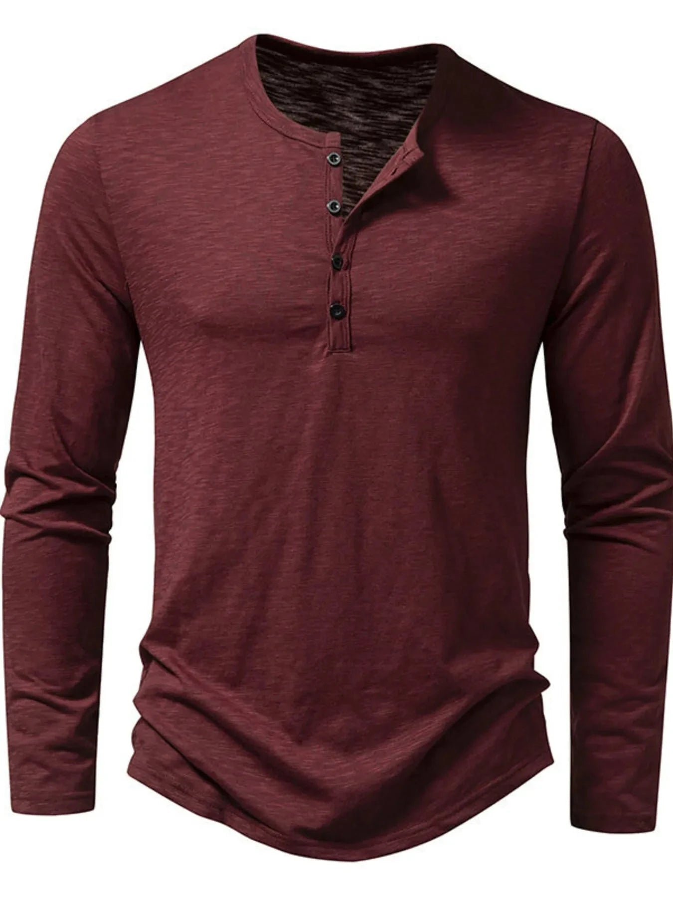 Men's Button Detail Long Sleeve T-Shirt Burgundy / S