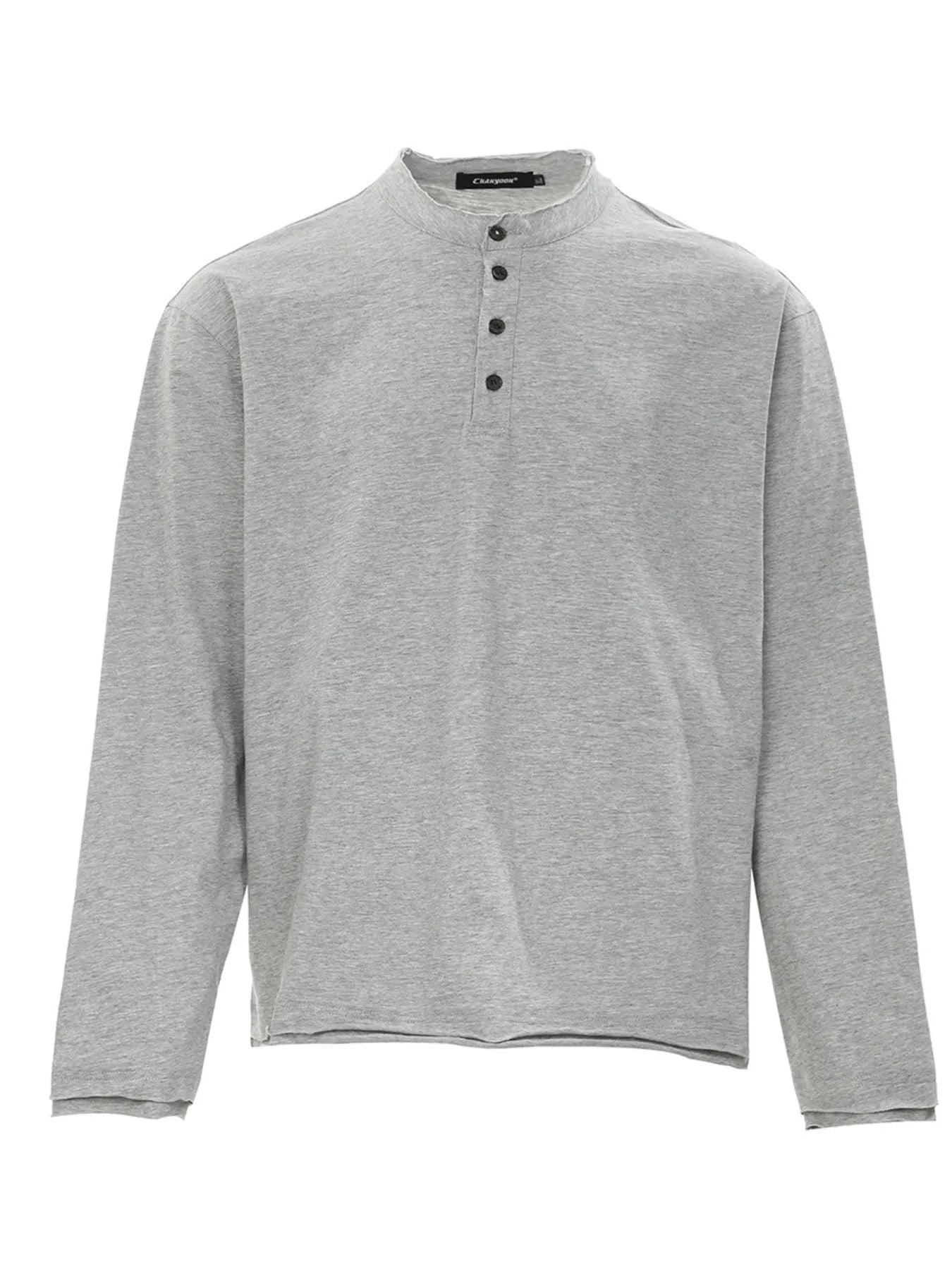 Men's Button Detail Long Sleeve T-Shirt Grey / S