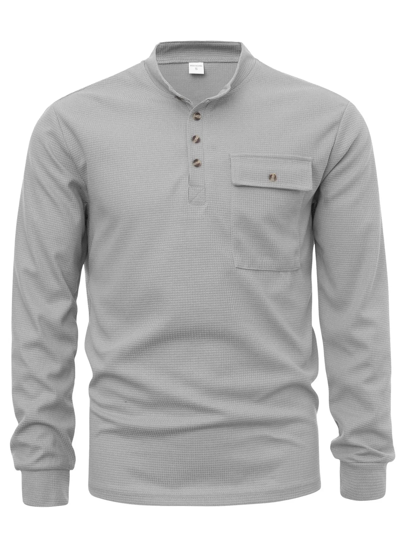 Men's Button Detail Long Sleeve T-Shirt Light Gray / S