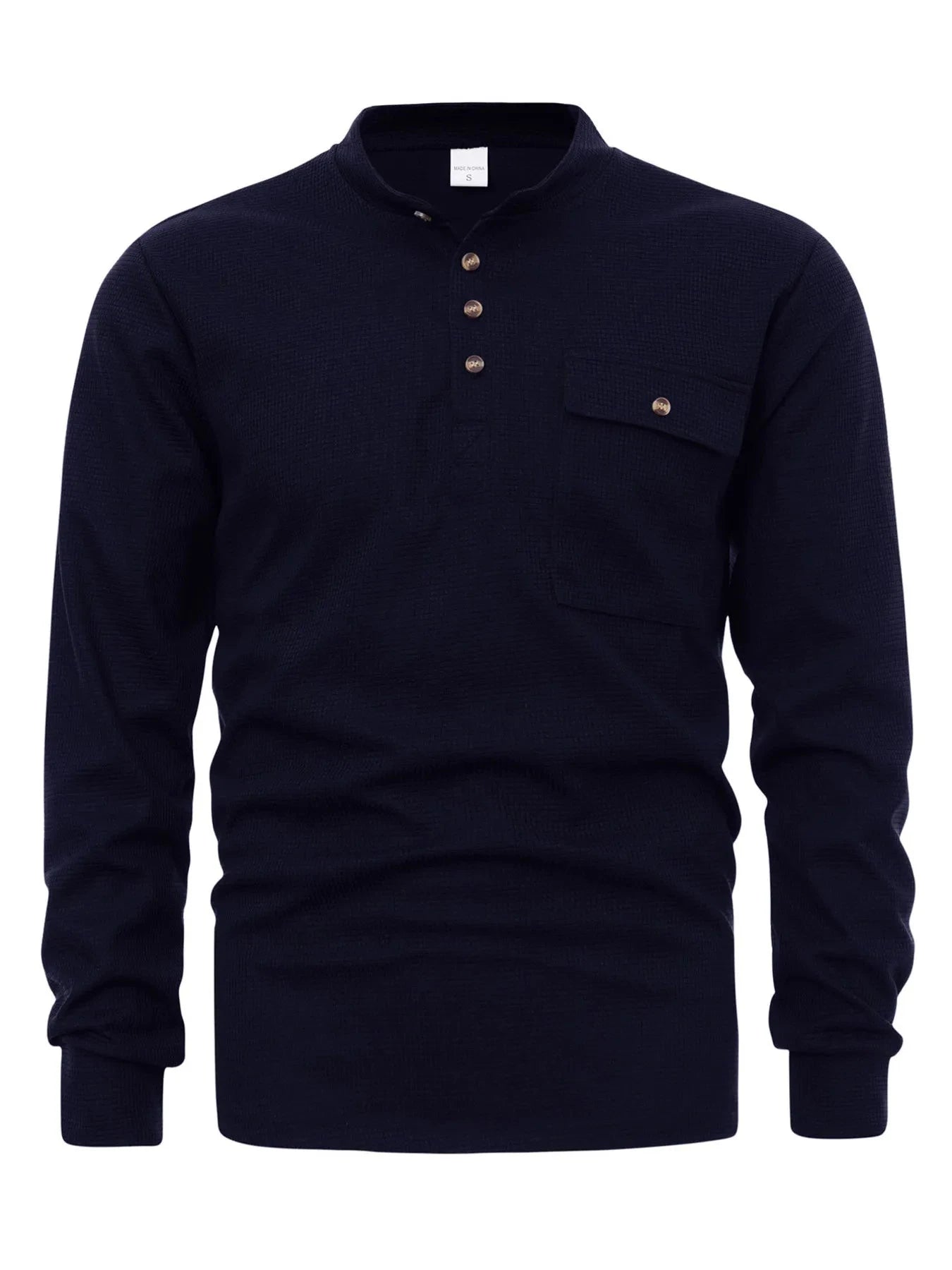 Men's Button Detail Long Sleeve T-Shirt Navy Blue / S