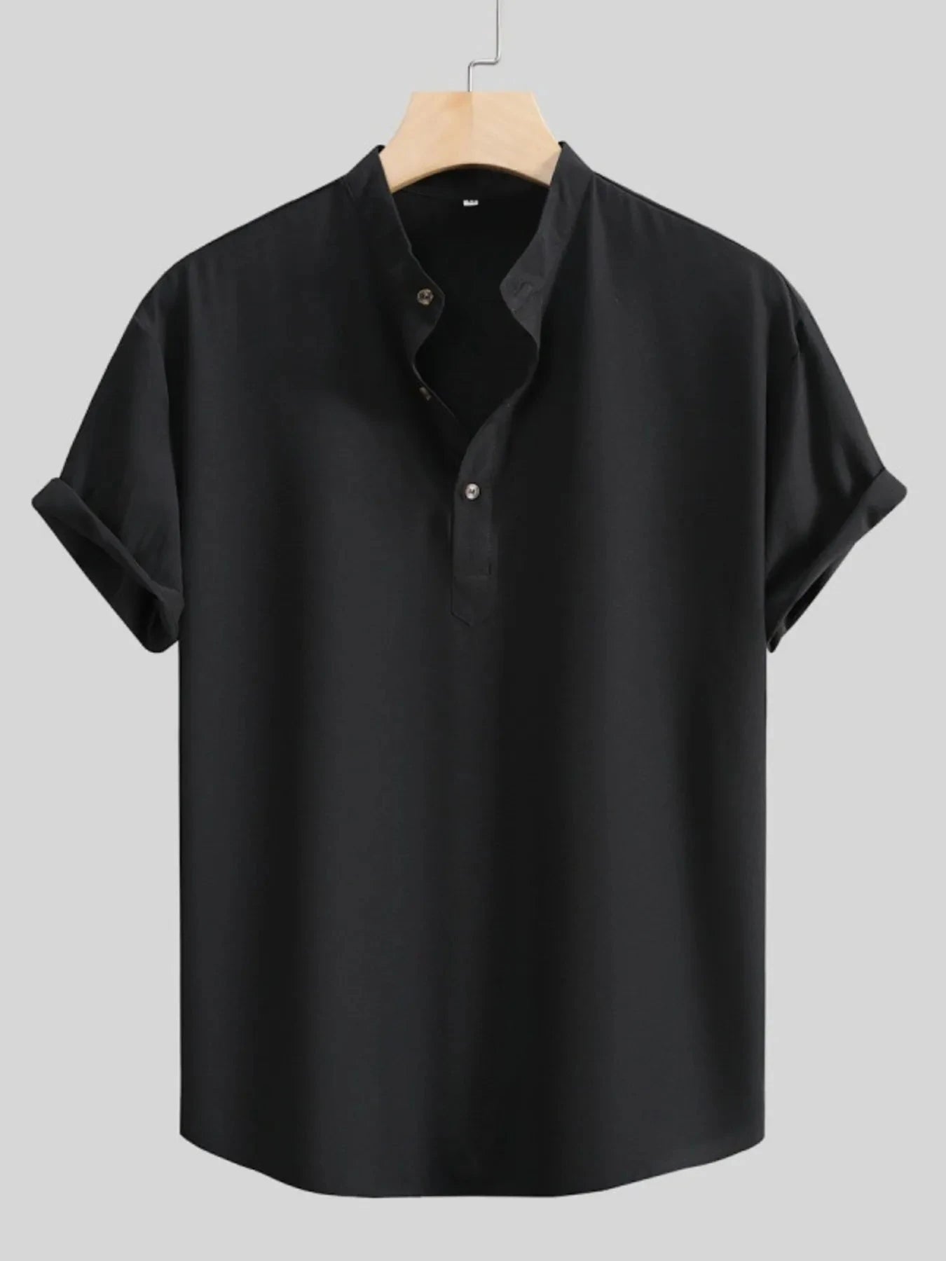 Men's Button Detail Short Sleeve Blouse Black / S