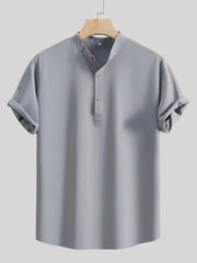 Men's Button Detail Short Sleeve Blouse Gray / S