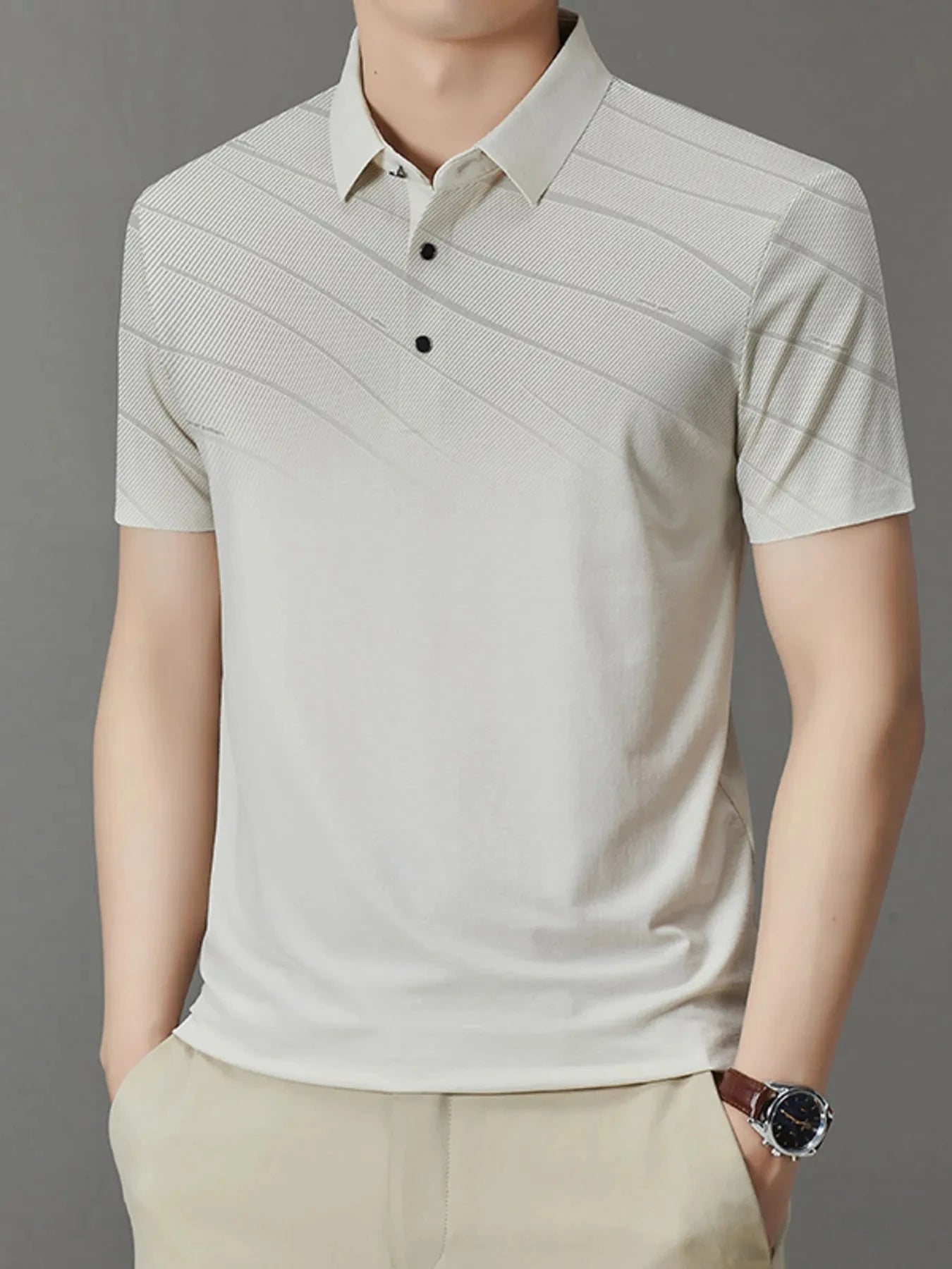 Men's Button Detail Short Sleeve Polo Beige / 170