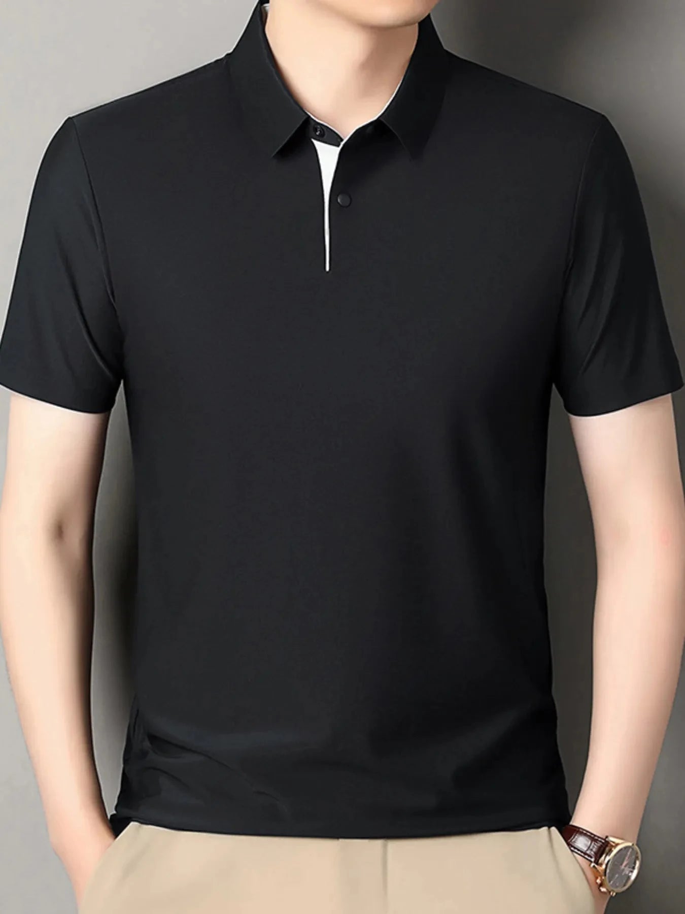 Men's Button Detail Short Sleeve Polo Black / 165