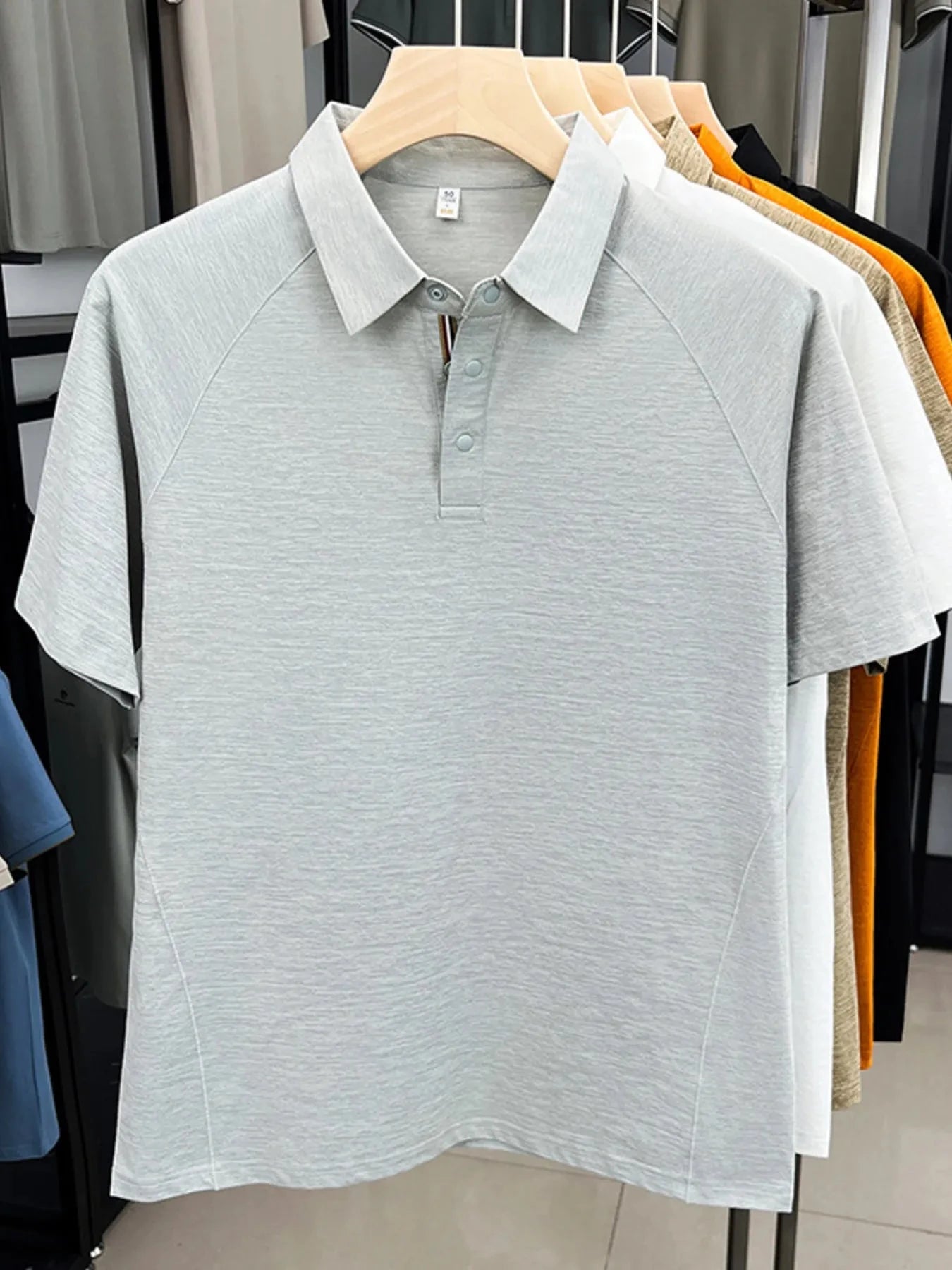 Men's Button Detail Short Sleeve Polo Blue Gray / 48