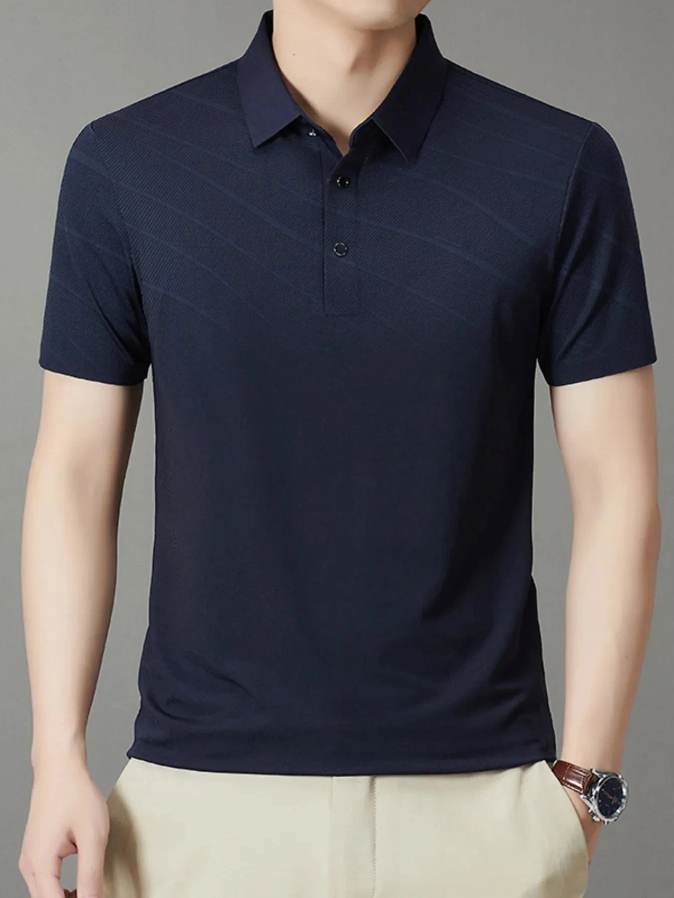 Men's Button Detail Short Sleeve Polo Navy / 170