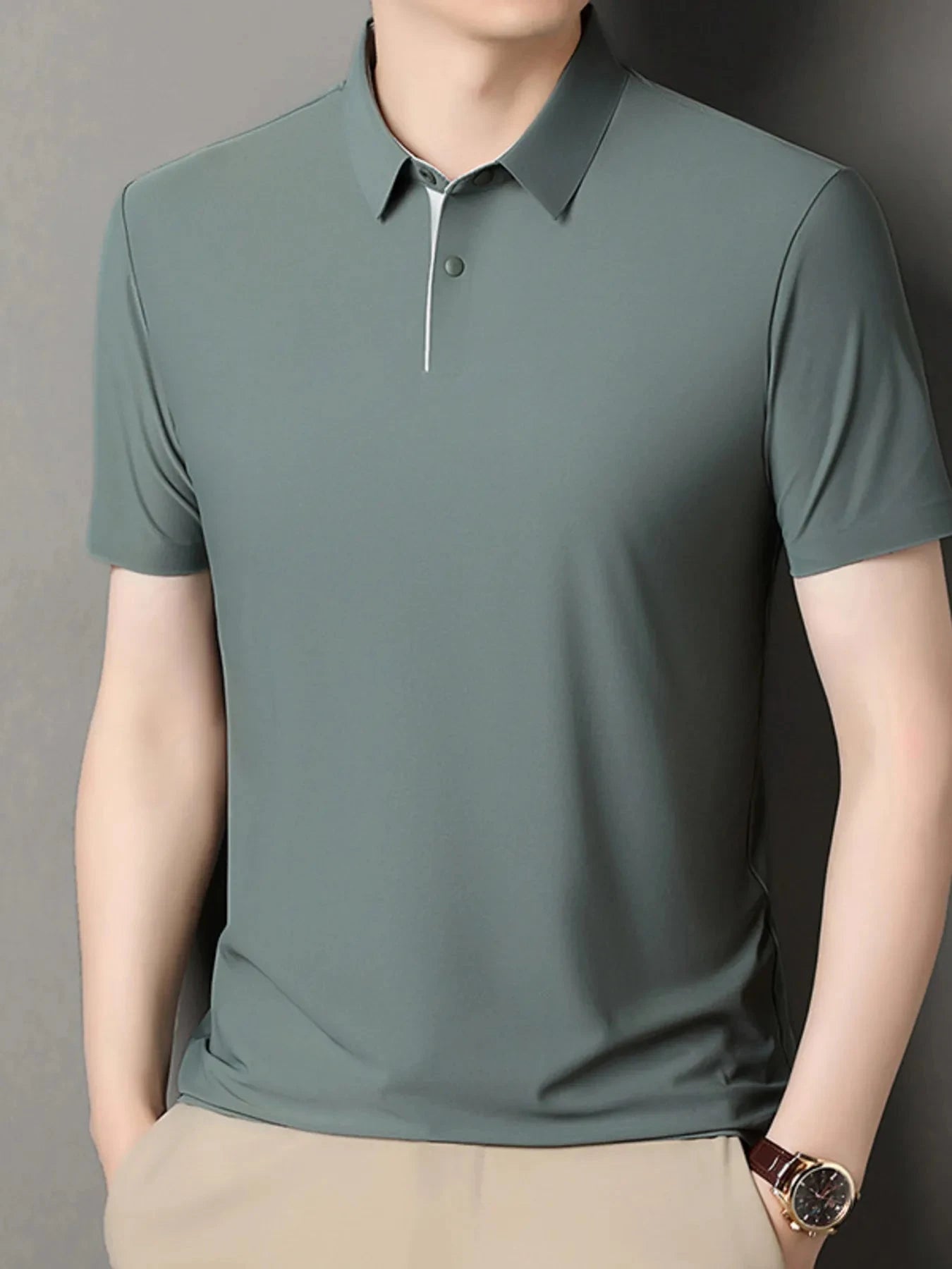 Men's Button Detail Short Sleeve Polo Rock Shell Green / 165