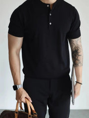 Men's Button Detail Short Sleeve T-Shirt Black / M