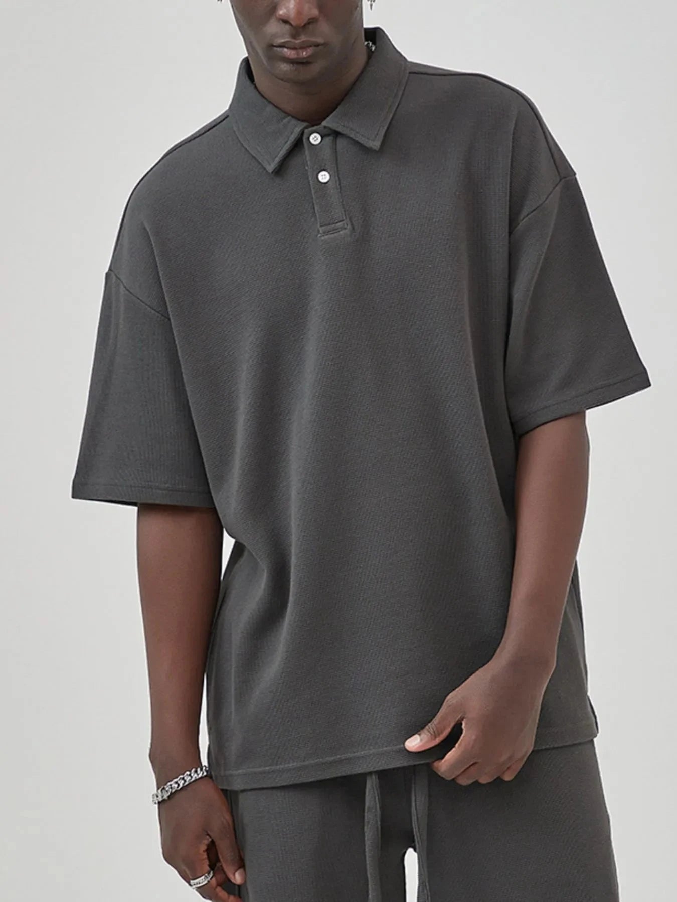 Men's Button Detail Short Sleeve T-Shirt Dark Gray / S