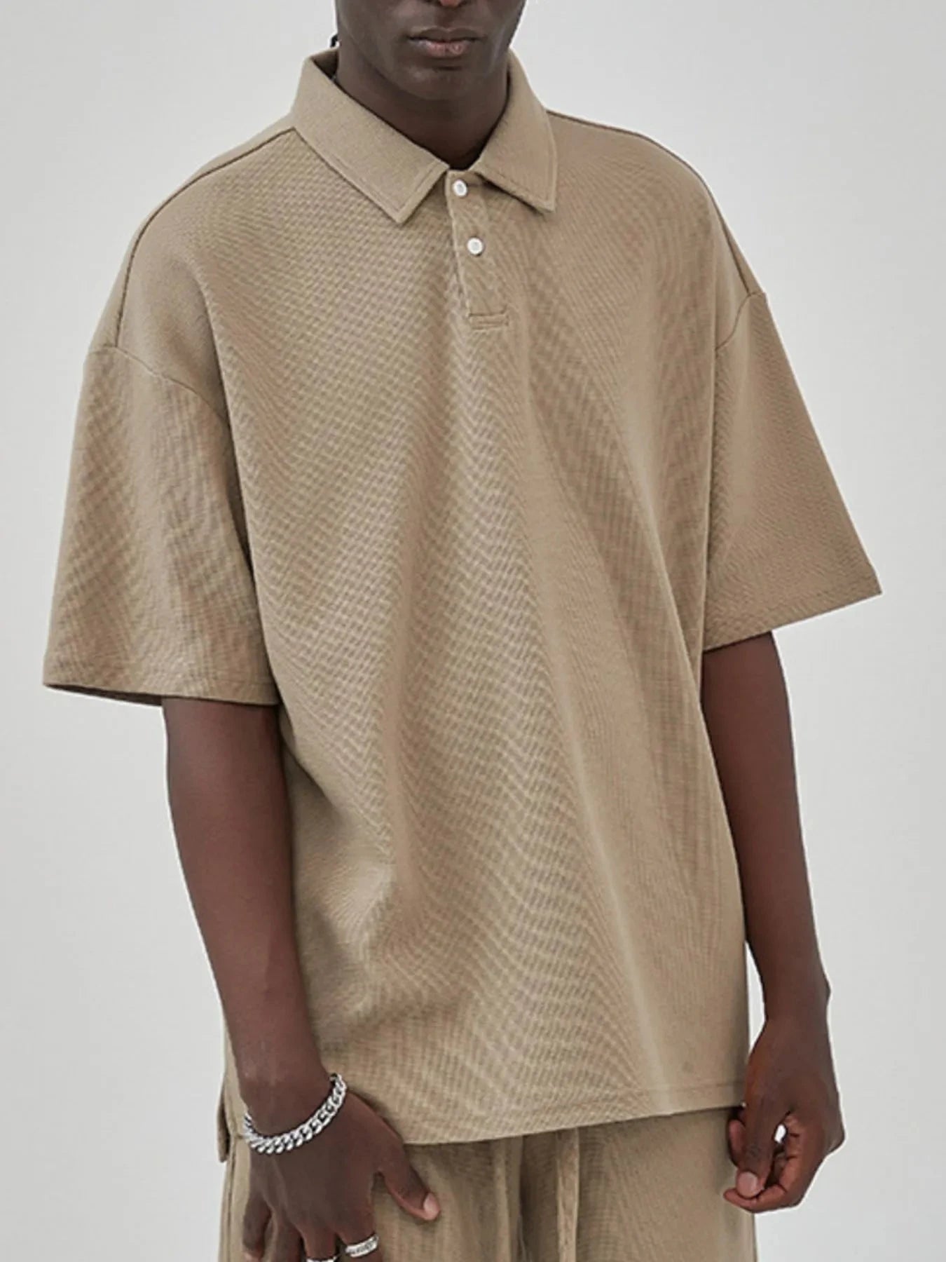 Men's Button Detail Short Sleeve T-Shirt Grey Cafe / S