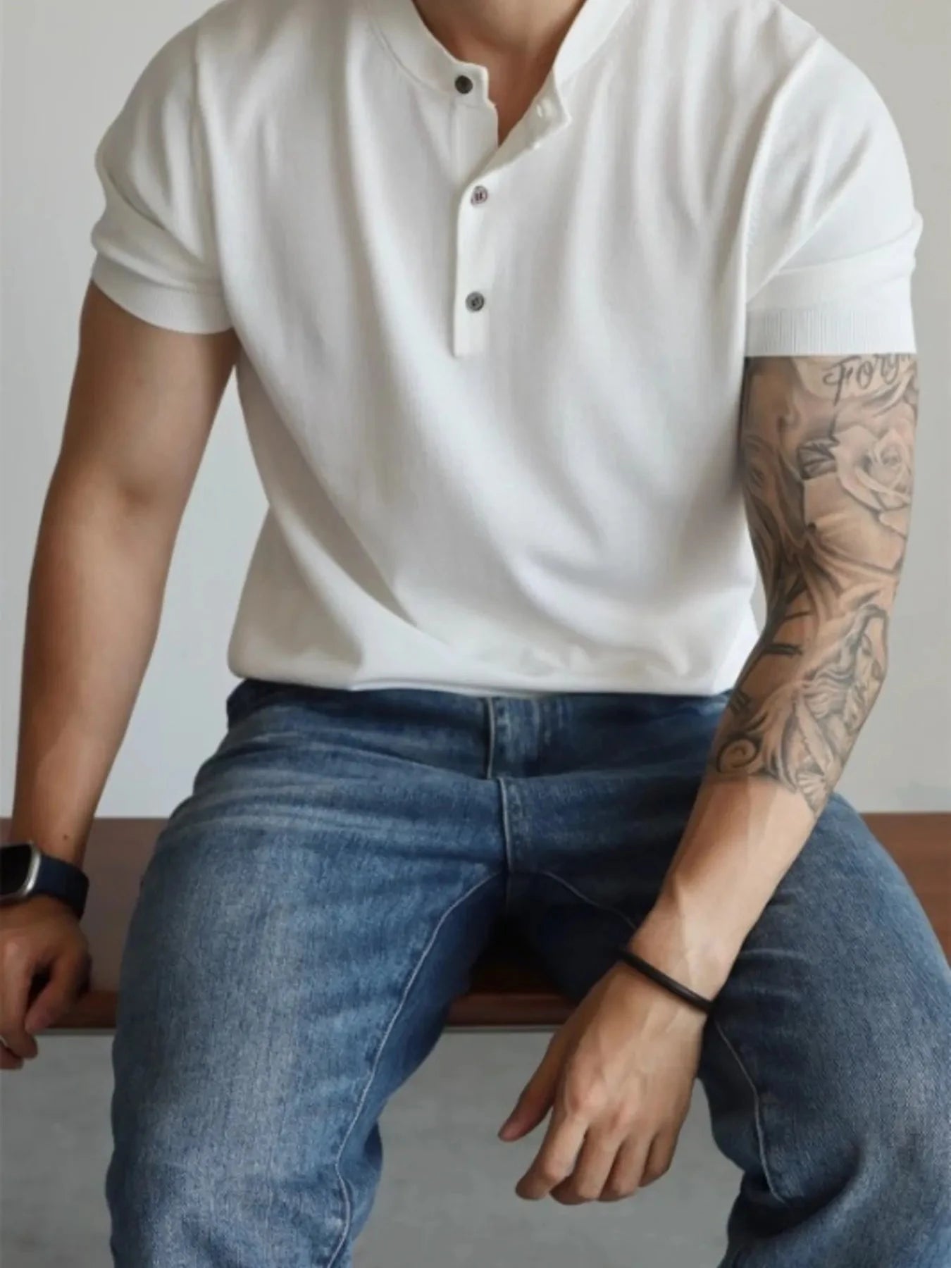 Men's Button Detail Short Sleeve T-Shirt White / M