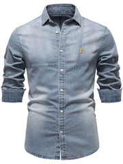 Men's Button Down Collared Neck Denim Shirt Light / 2XL