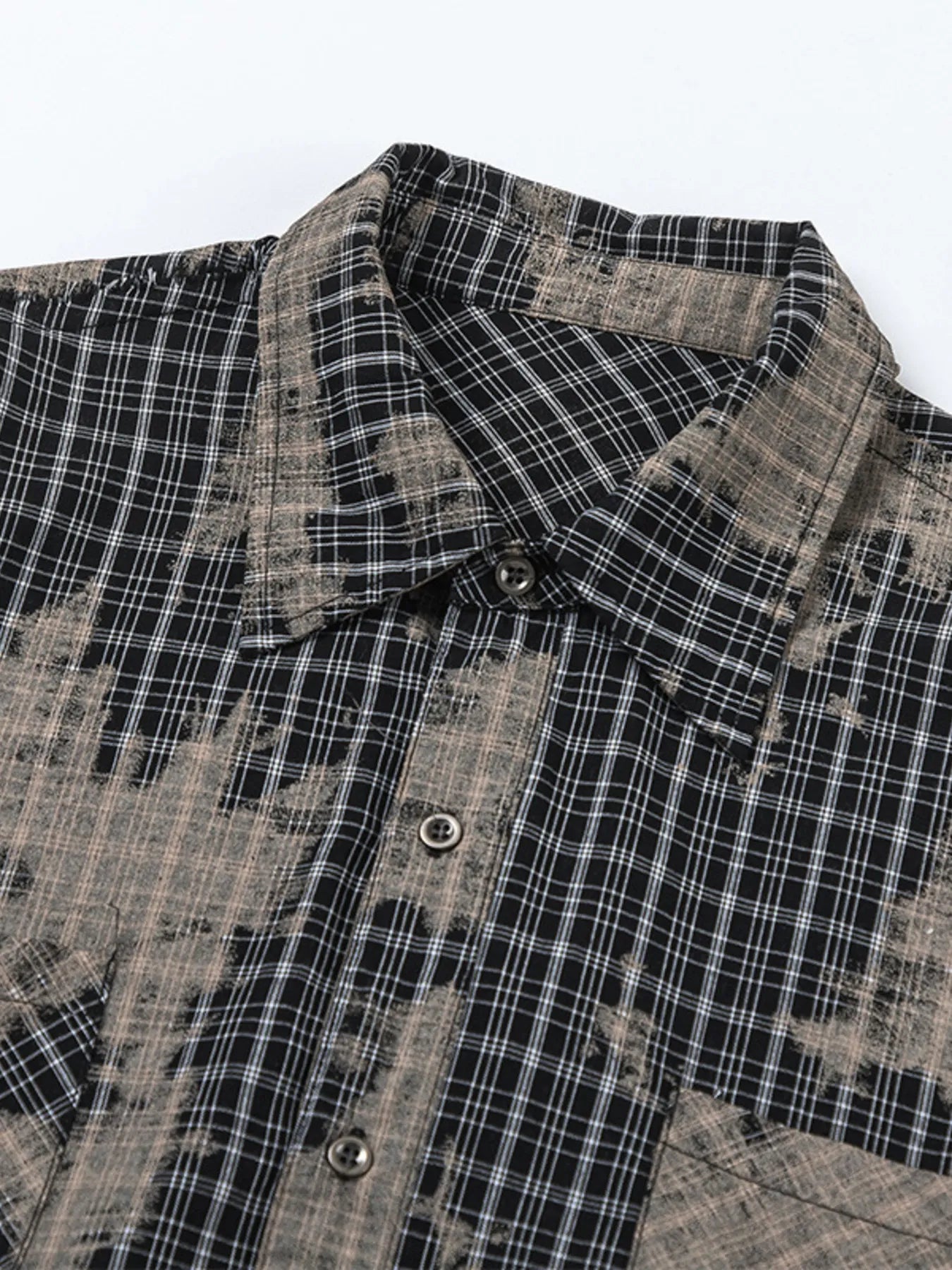 Men's Button Down Distressed Plaid Shirt