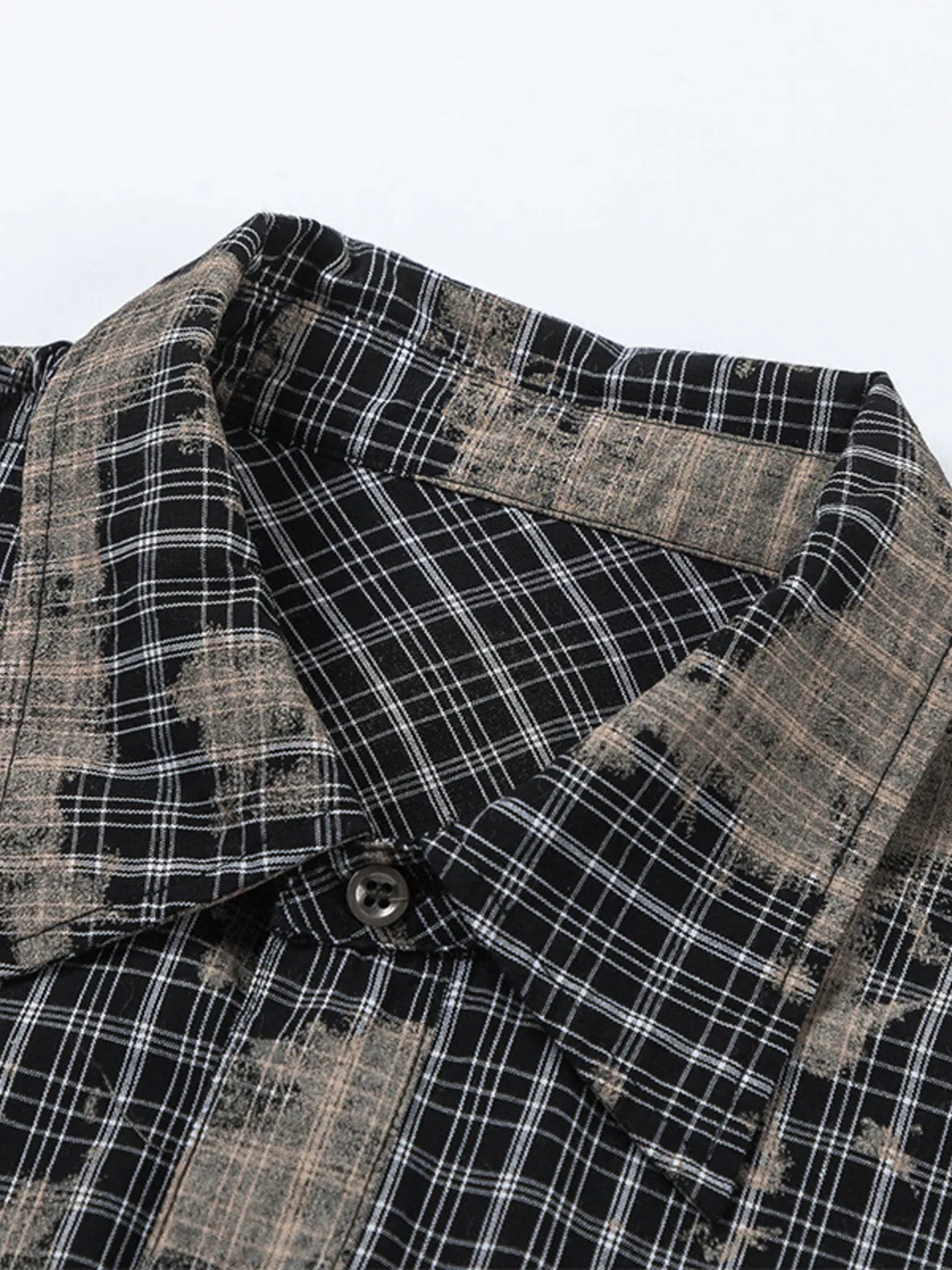 Men's Button Down Distressed Plaid Shirt