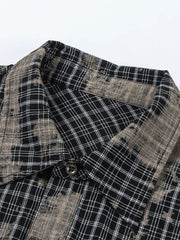 Men's Button Down Distressed Plaid Shirt