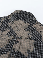 Men's Button Down Distressed Plaid Shirt