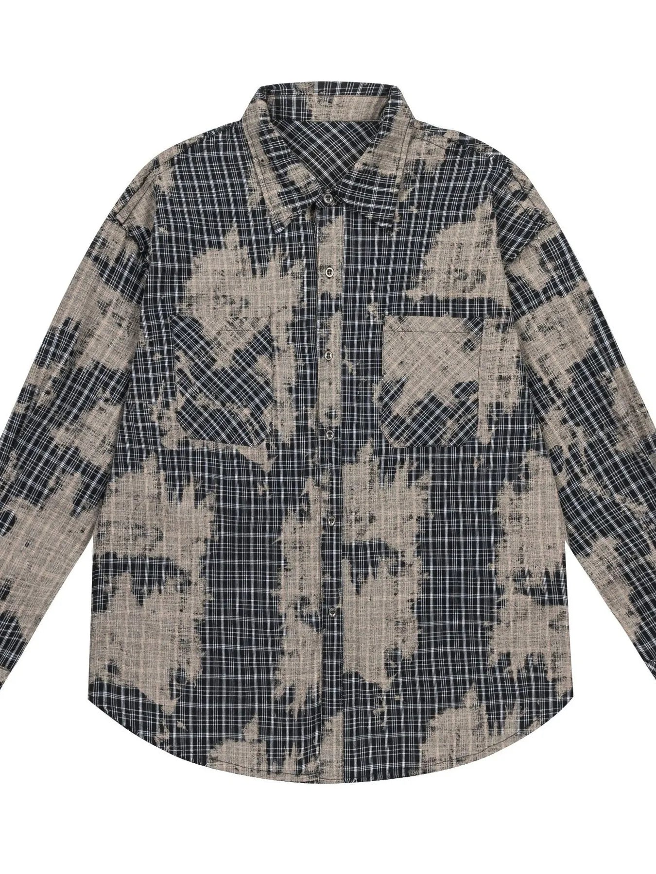 Men's Button Down Distressed Plaid Shirt Black / S