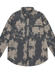 Men's Button Down Distressed Plaid Shirt Black / S