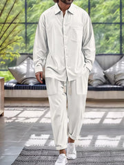 Men's Button Down Long Sleeve Shirt and Pants Set White / S