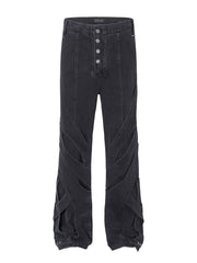 Men's Button Fly Studded Bootcut Jeans Black / S