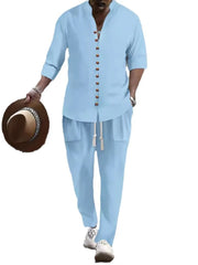 Men's Button Front Long Sleeve Shirt and Pants Set
