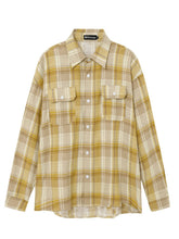 Men's Button Up Long Sleeve Plaid Shirt Check Yellow / M