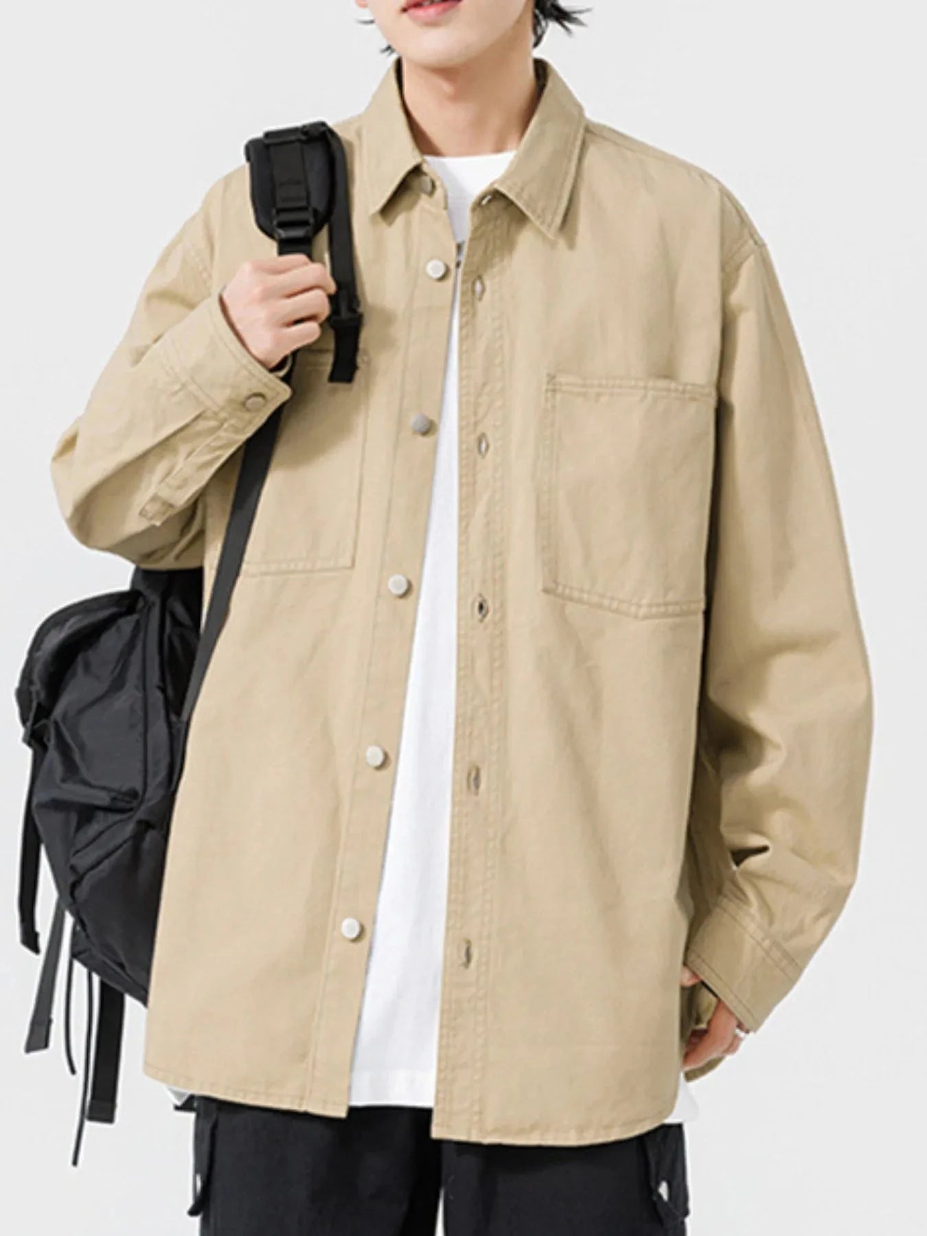 Men's Button Up Long Sleeve Shirt Khakis / M