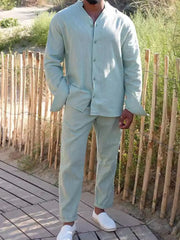 Men's Button Up Long Sleeve Top and Pants Set