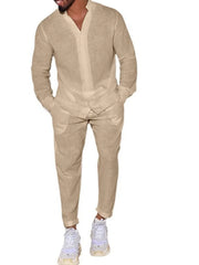 Men's Button Up Long Sleeve Top and Pants Set