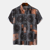 Men's Button Up Printed Short Sleeve Shirt Dark Gray / S