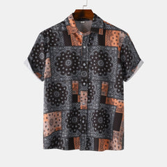 Men's Button Up Printed Short Sleeve Shirt Dark Gray / S