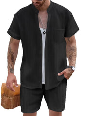 Men's Button Up Short Sleeve Shirt and Shorts Set