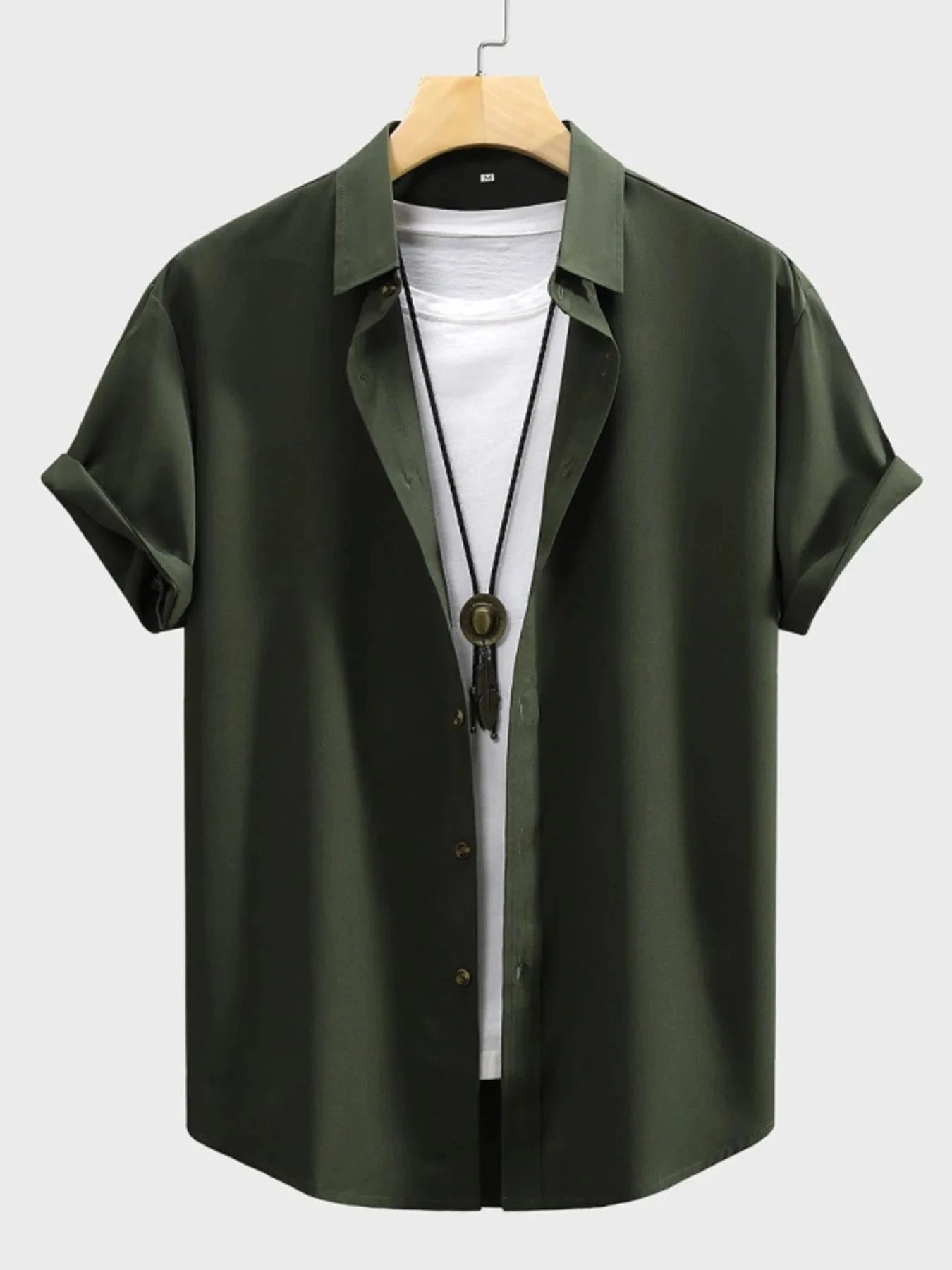 Men's Button Up Short Sleeve Shirt Army Green / S