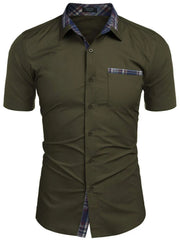 Men's Button Up Short Sleeve Shirt Army Green / S