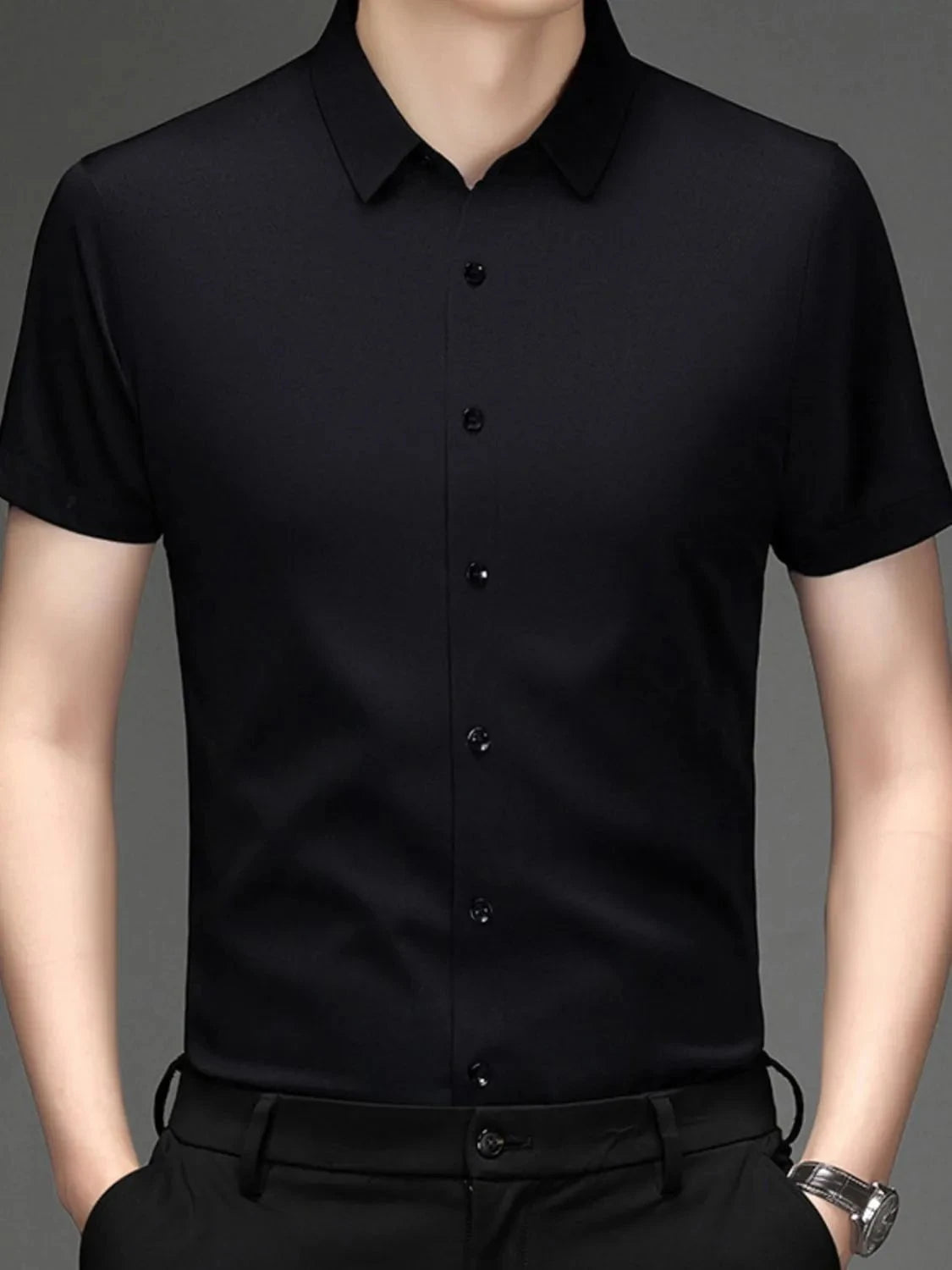 Men's Button Up Short Sleeve Shirt Black / 165