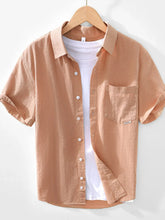 Men's Button Up Short Sleeve Shirt Brown / 170/88A