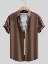Men's Button Up Short Sleeve Shirt Brown / S